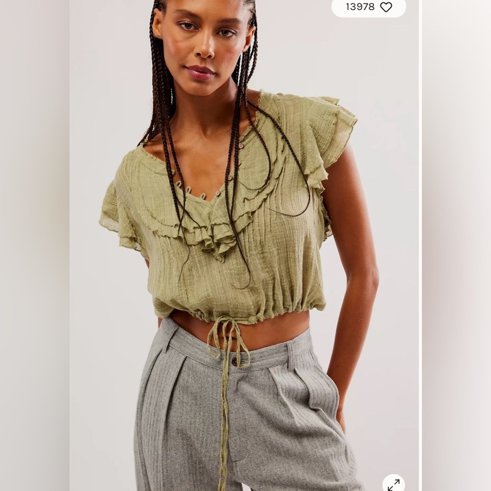 Free People Green Ruffle Top